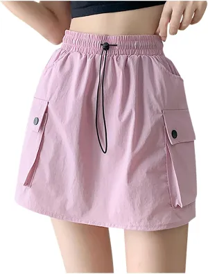 Women's Hiking Cargo Skort Skirt High Waisted Dressy Casual Workout Sport Skirt with Pockets Quick Dry Gym Shorts
