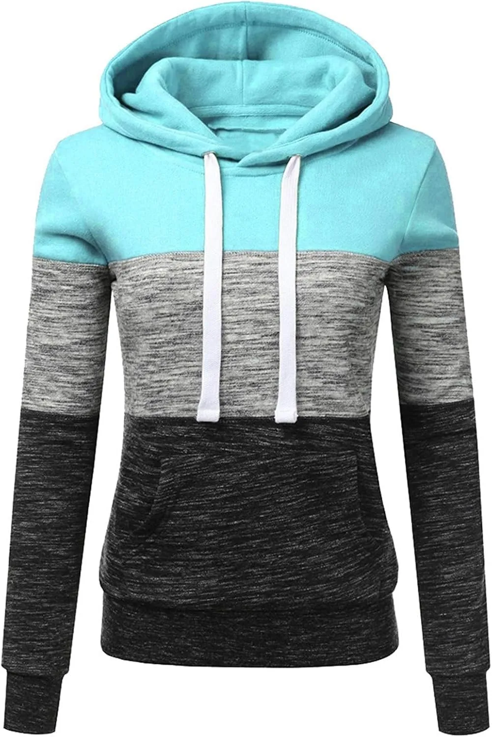 Womens Hooded Sweatshirt Long Sleeve Casual Fall Fashion Color Block Hoodies Drawstring Pullover Tops Hoodie