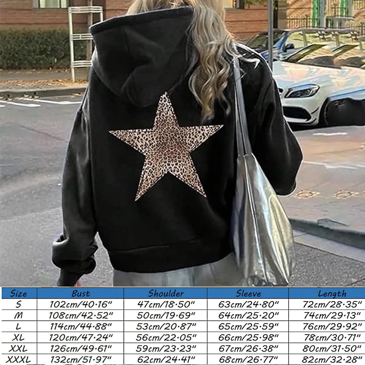 Womens Leopard Star Graphic Hoodie Oversized Y2K Cheetah Print Hooded Casual Long Sleeve Sweatshirt Unisex Pullover