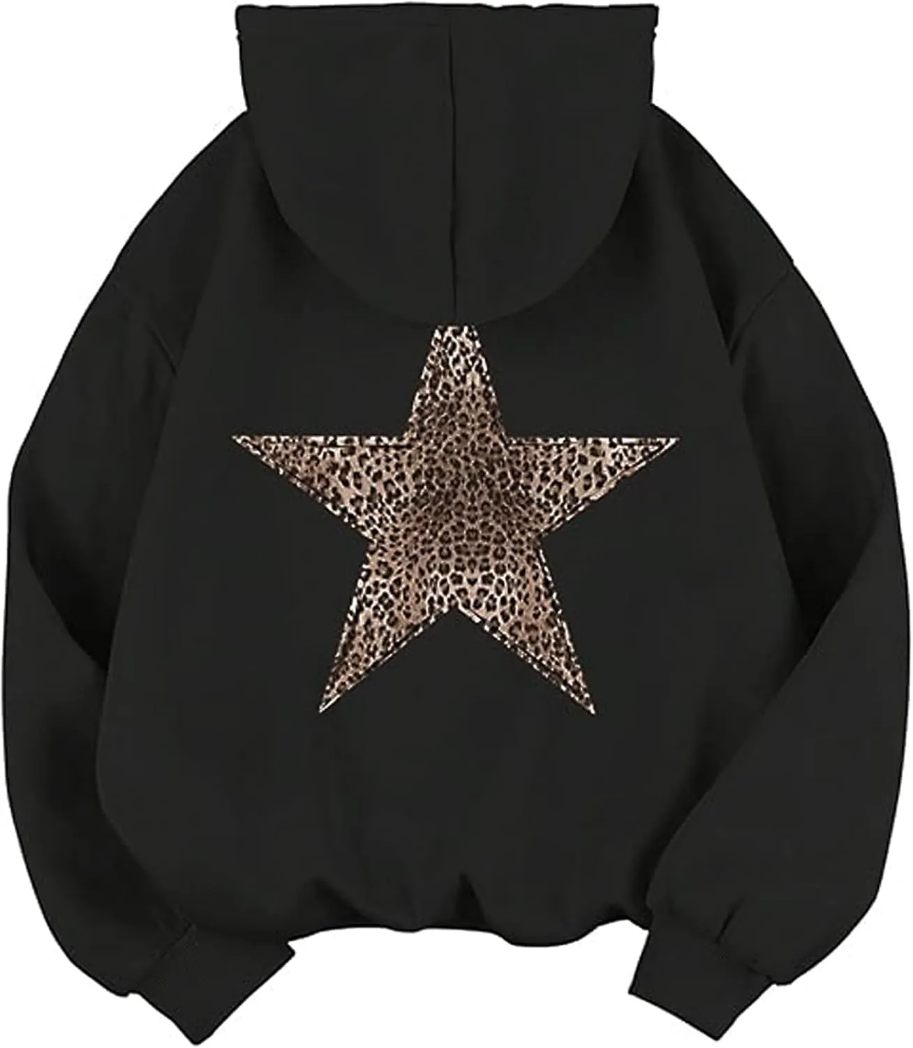 Womens Leopard Star Graphic Hoodie Oversized Y2K Cheetah Print Hooded Casual Long Sleeve Sweatshirt Unisex Pullover