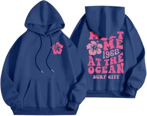 Womens Letter Print Graphic Hoodies Y2K 2025 Oversized Cute Preppy Long Sleeve Drawstring Sweatshirt with Pocket