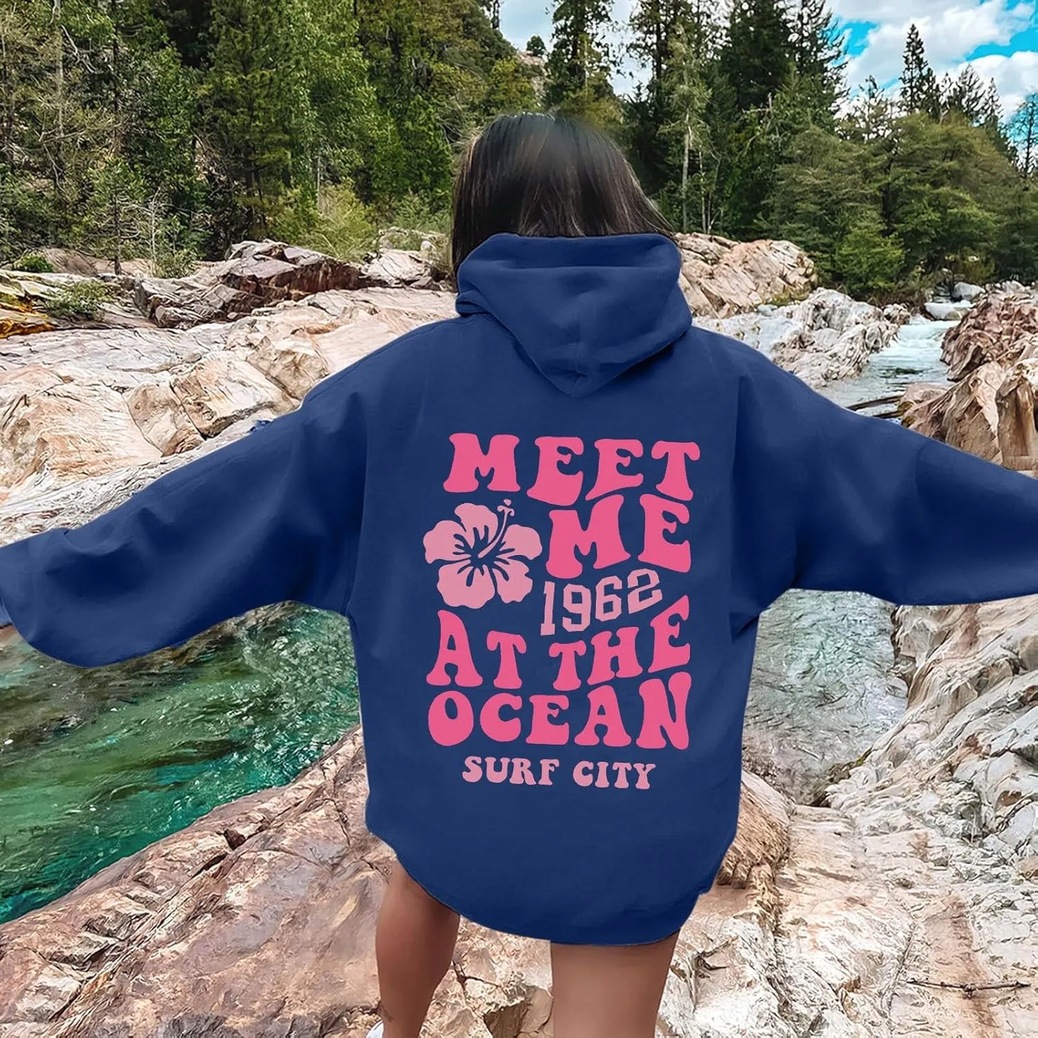 Womens Letter Print Graphic Hoodies Y2K 2025 Oversized Cute Preppy Long Sleeve Drawstring Sweatshirt with Pocket