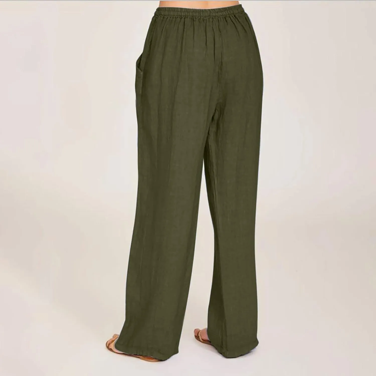 Women's Linen Blend Pants Loose Wide Leg Casual Straight Pants Lightweight Summer Beach Pants for Travel Vacation