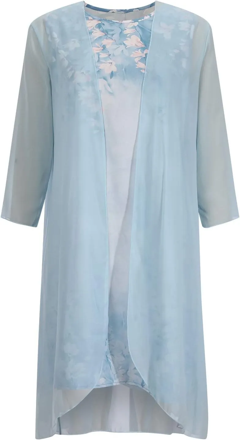 Women's Linen Dress Floral Print Ruffle Irregular Hem Sleeveless Tank Maxi Dress with Long Jacket Loose Two Piece Set