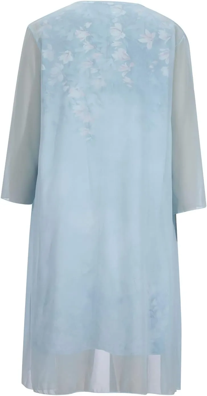 Women's Linen Dress Floral Print Ruffle Irregular Hem Sleeveless Tank Maxi Dress with Long Jacket Loose Two Piece Set