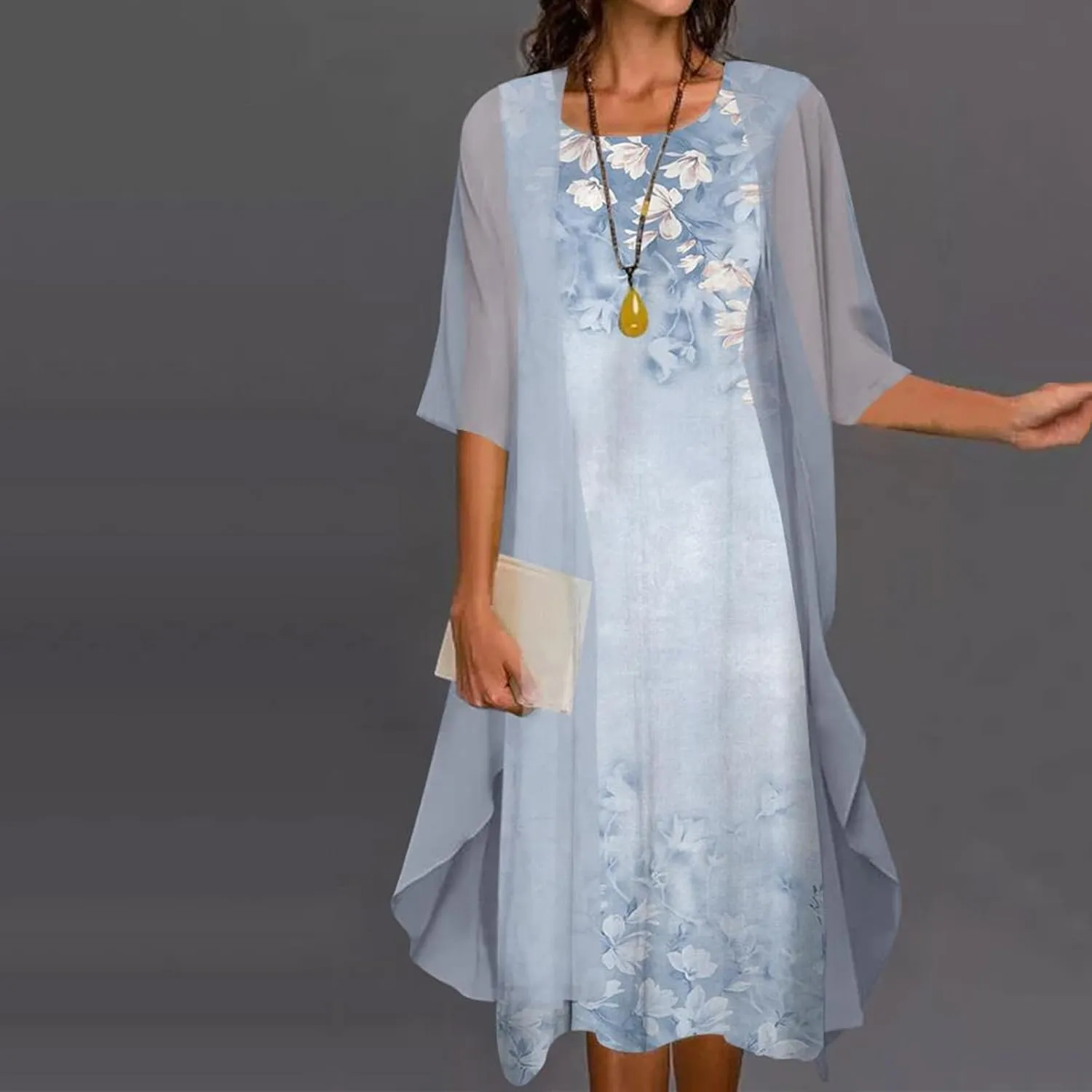 Women's Linen Dress Floral Print Ruffle Irregular Hem Sleeveless Tank Maxi Dress with Long Jacket Loose Two Piece Set