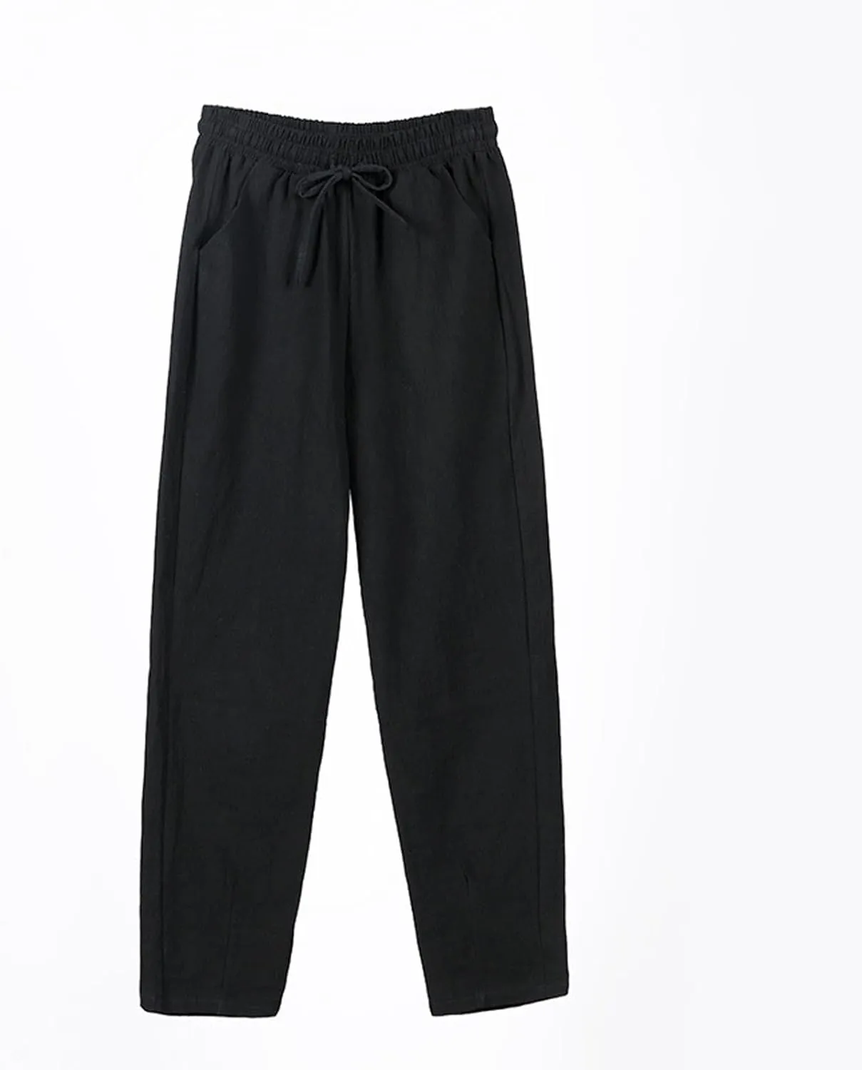 Womens Linen Pants Petite Length High Waisted Drawstring Summer Casual Beach Vacation Capri Pants with Pockets