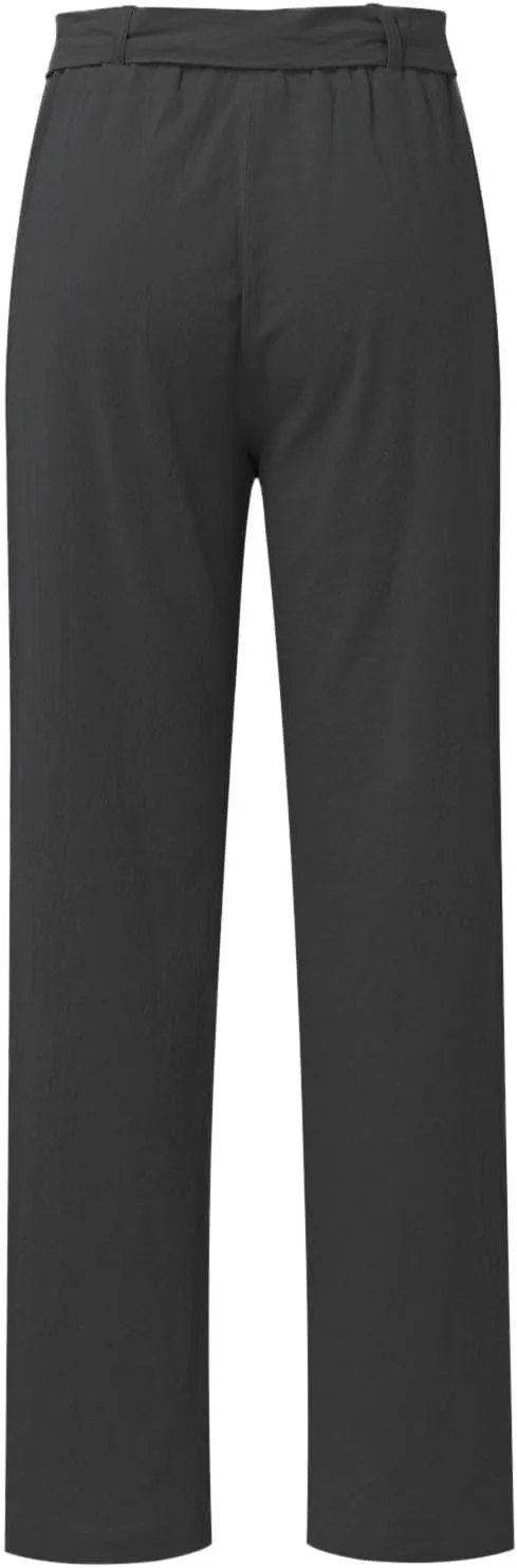 Womens Linen Pants Plus Size Casual Summer Pants with Pockets Drawstring Elastic Straight Leg Palazzo Beach Trousers