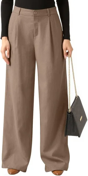 Women's Linen Wide Leg Work Pants with Casual Loose Fit Dressy Fashion Details