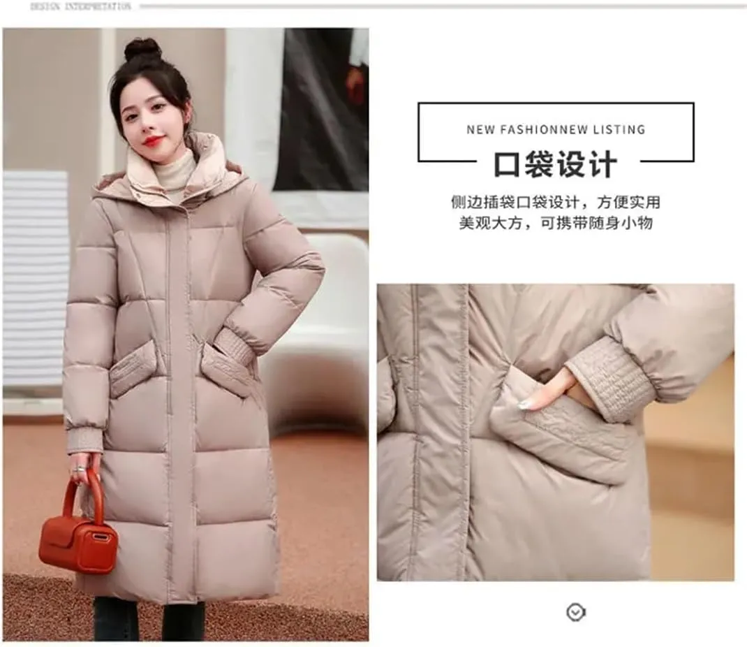 Womens Loose Down Cotton Coat Thick Warm Padded Puffer Parkas Winter Jacket Casual Hooded Overcoat Long Parkas