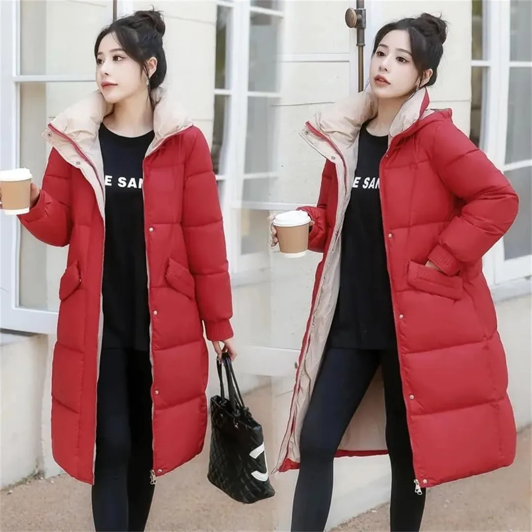 Womens Loose Down Cotton Coat Thick Warm Padded Puffer Parkas Winter Jacket Casual Hooded Overcoat Long Parkas