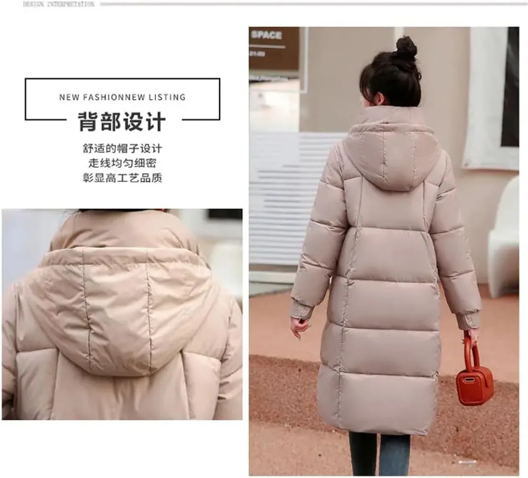 Womens Loose Down Cotton Coat Thick Warm Padded Puffer Parkas Winter Jacket Casual Hooded Overcoat Long Parkas