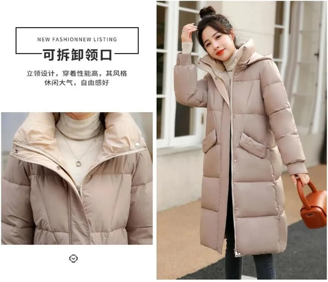 Womens Loose Down Cotton Coat Thick Warm Padded Puffer Parkas Winter Jacket Casual Hooded Overcoat Long Parkas
