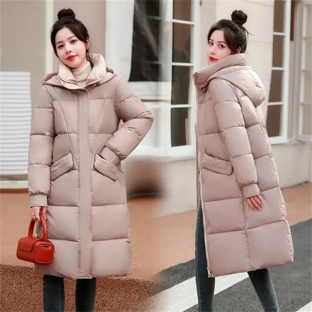 Womens Loose Down Cotton Coat Thick Warm Padded Puffer Parkas Winter Jacket Casual Hooded Overcoat Long Parkas