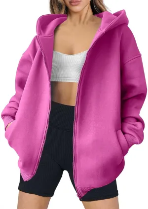 Women's Oversized Hooded Sweatshirt Full Zip Up Long Sleeve Jackets With Pockets Fall Outfits Y2K Teen Girls Clothes