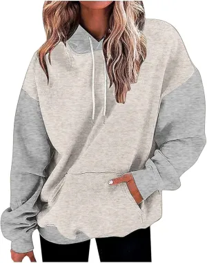 Women's Oversized Hoodies Fall Fashion Long Sleeve Hooded Sweatshirt Trendy Color Block Patchwork Y2k Pullover Tops