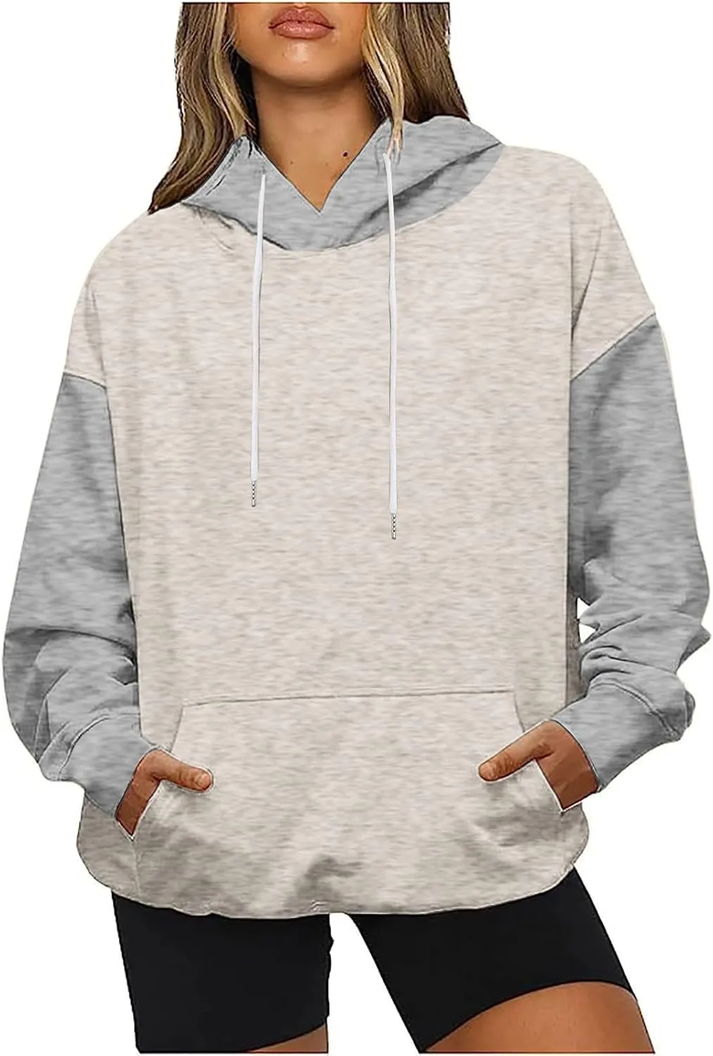 Women's Oversized Hoodies Fall Fashion Long Sleeve Hooded Sweatshirt Trendy Color Block Patchwork Y2k Pullover Tops