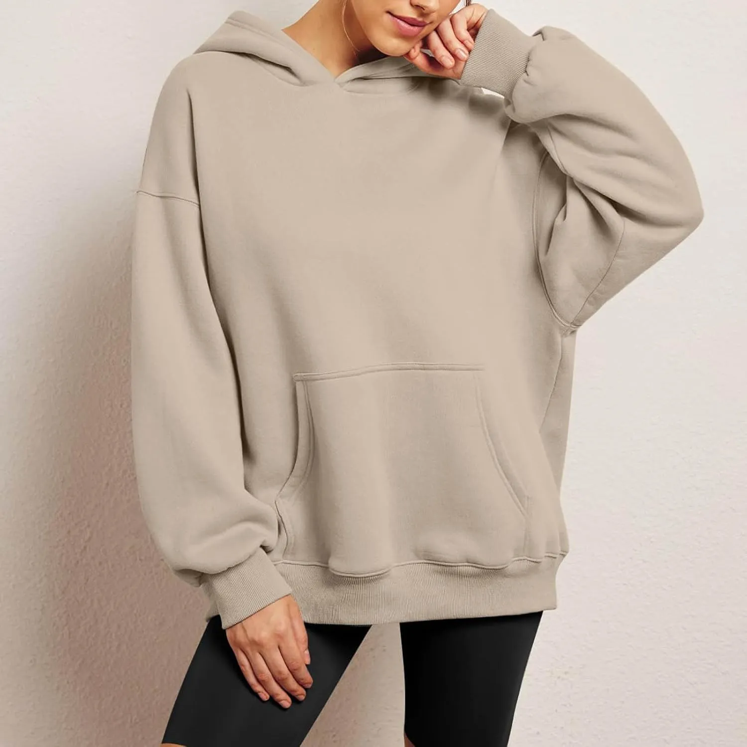 Womens Oversized Sweatshirt Hoodie Drop Shoulder Baggy Hooded Pullover Lightweight Long Sleeve Fall Clothes w/Pockets