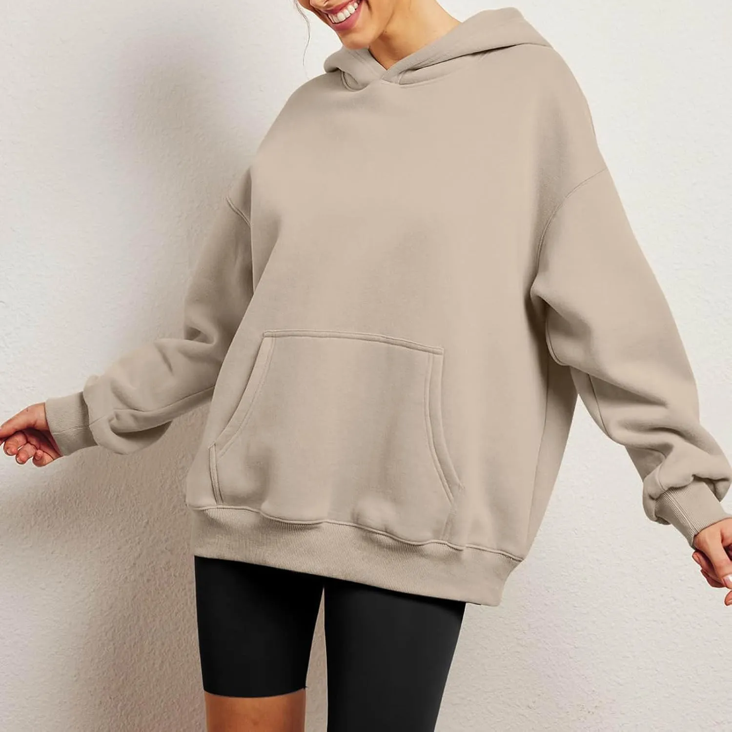 Womens Oversized Sweatshirt Hoodie Drop Shoulder Baggy Hooded Pullover Lightweight Long Sleeve Fall Clothes w/Pockets