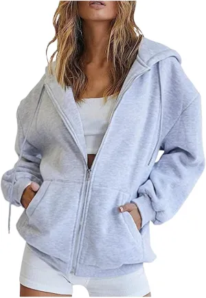 Womens Oversized Zip Up Hoodies Long Sleeve Fall Casual Sweatshirts Jacket Trendy Y2k Hoodie with Pocket, Medium