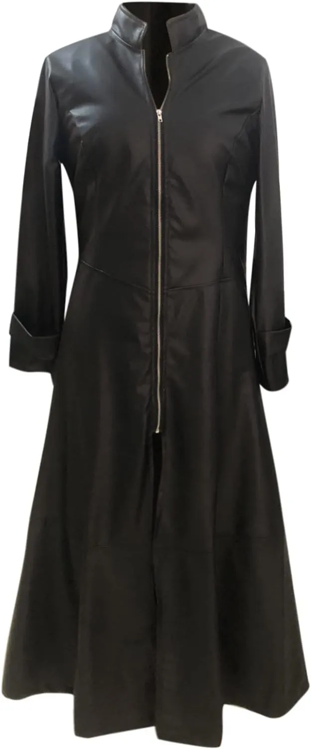Womens PU Faux Leather Jacket Dress Lapel Long Suit Trench Coat Casual Outerwear Long Sleeve Motorcycle Biker Outwear