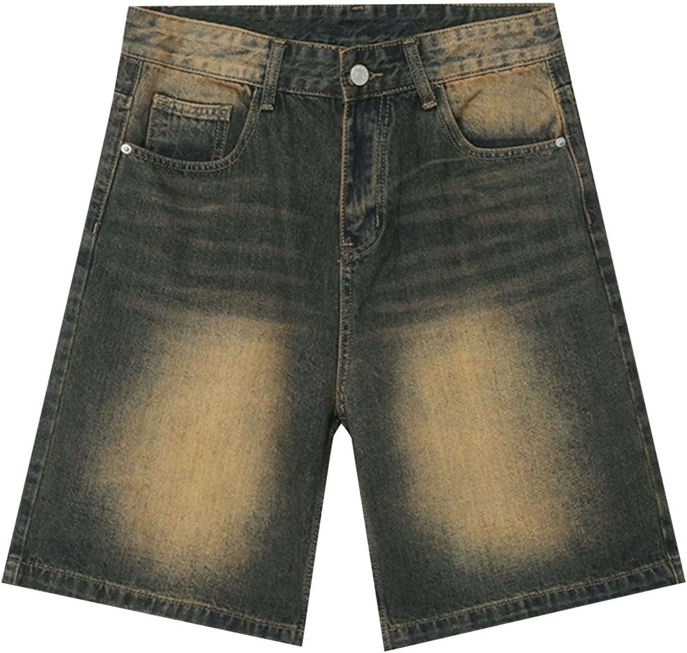 Women's Retro Distressed Denim Shorts Loose Straight Leg 5 Pocket Hot Pants Short Sleeve Turtleneck Women