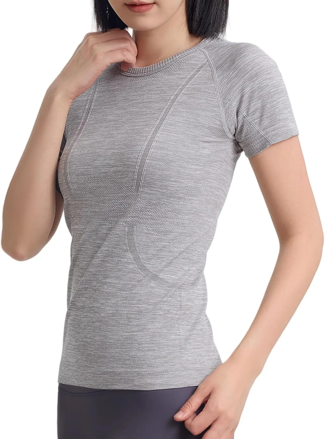 Women's Seamless Workout T-Shirt Stretchy Running Top,Quick-Dry Yoga Shirt with Textured Design for Athletic Gym