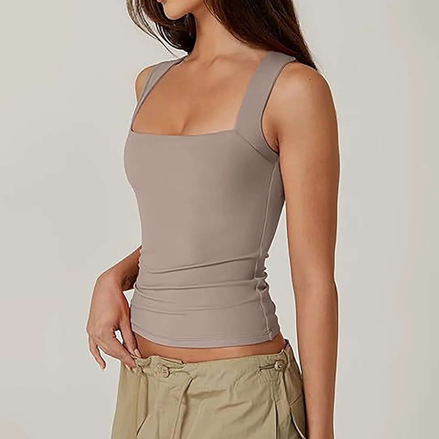 Women's Sleeveless Square Neck T-Shirt Camisole Summer Casual Slim Basic Sleeveless T-Shirt Fashion Cute Outing Tops