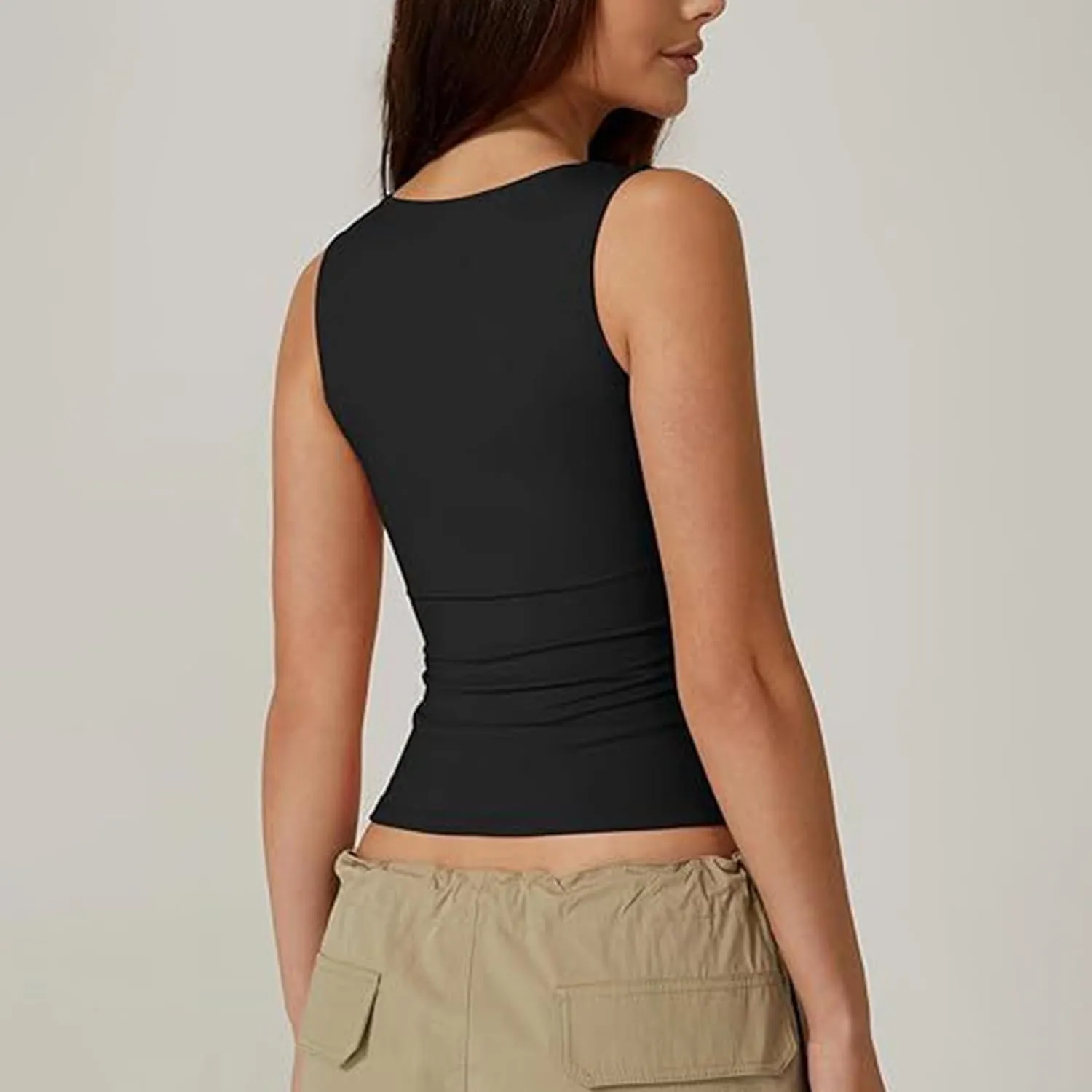 Women's Sleeveless Square Neck T-Shirt Camisole Summer Casual Slim Basic Sleeveless T-Shirt Fashion Cute Outing Tops