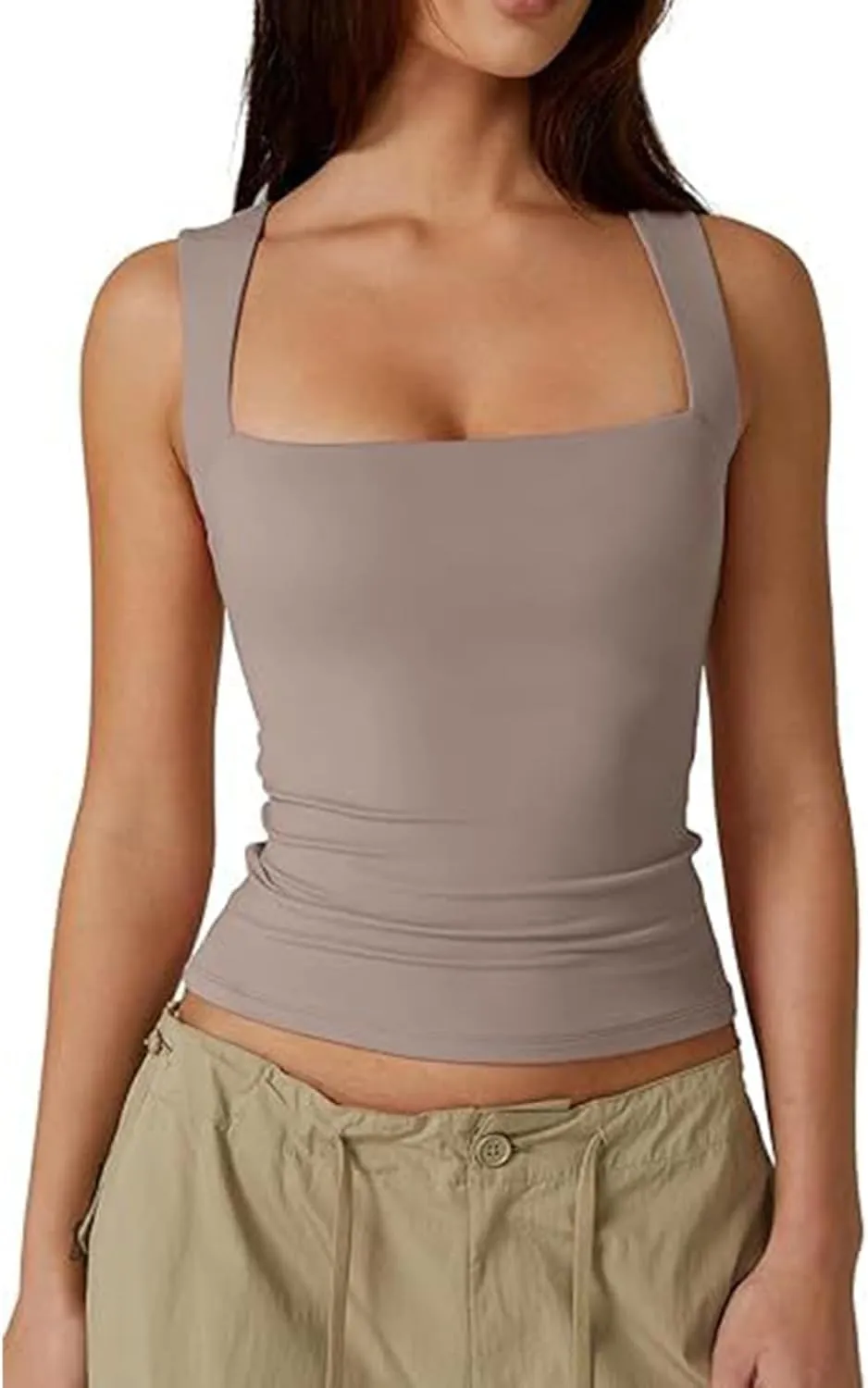 Women's Sleeveless Square Neck T-Shirt Camisole Summer Casual Slim Basic Sleeveless T-Shirt Fashion Cute Outing Tops