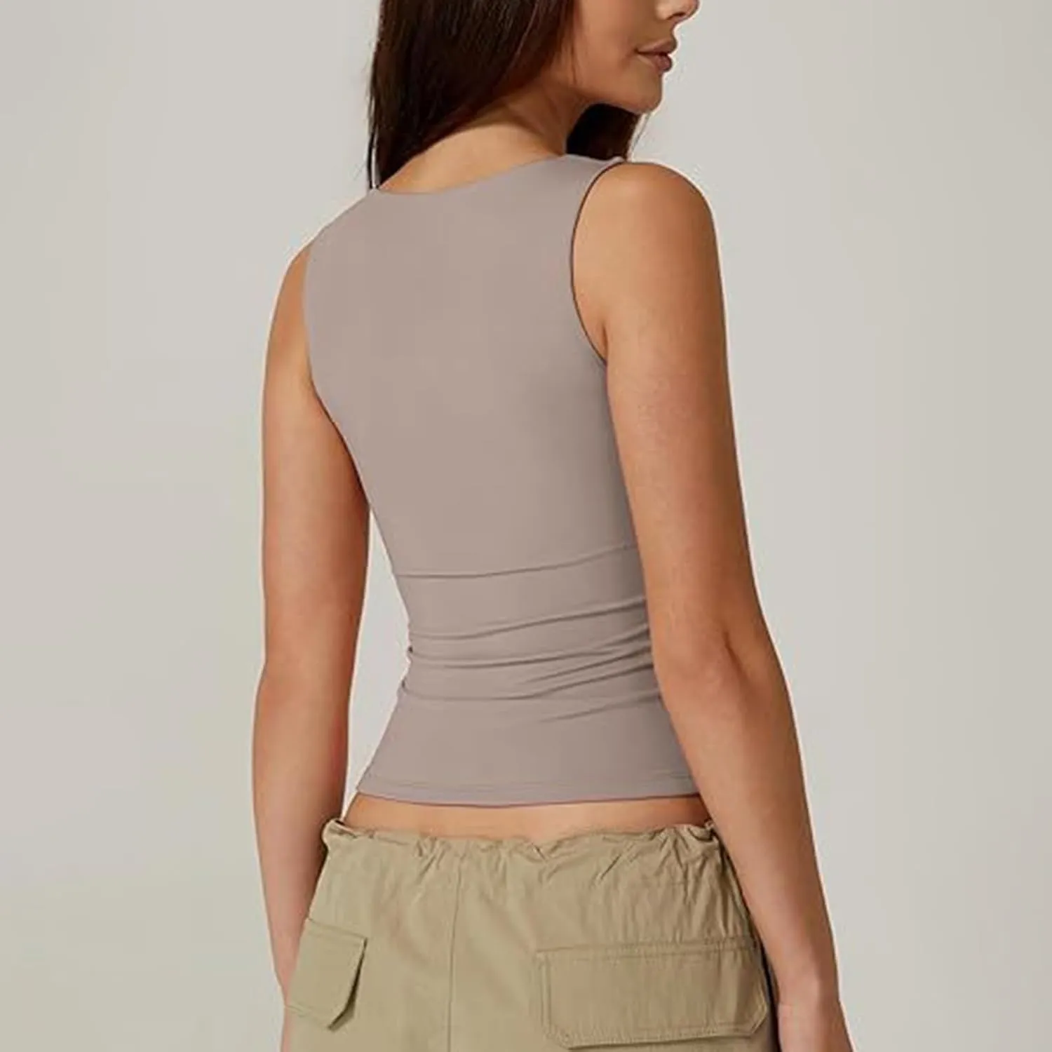 Women's Sleeveless Square Neck T-Shirt Camisole Summer Casual Slim Basic Sleeveless T-Shirt Fashion Cute Outing Tops