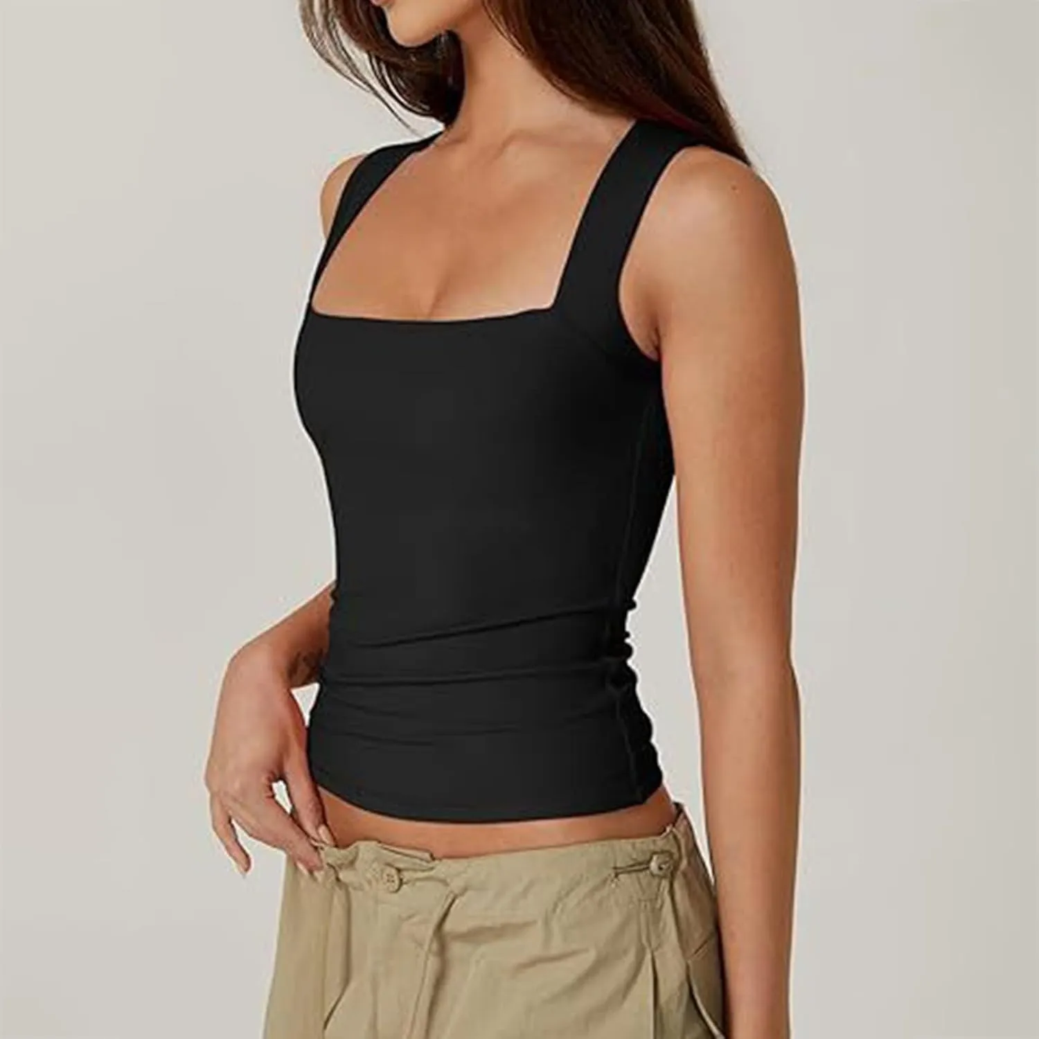 Women's Sleeveless Square Neck T-Shirt Camisole Summer Casual Slim Basic Sleeveless T-Shirt Fashion Cute Outing Tops