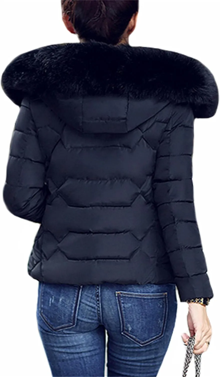 Women's Slim Fit Thermal Jacket Hooded Quilted Coat Winter Long Sleeve Full Zip Puffer Jacket