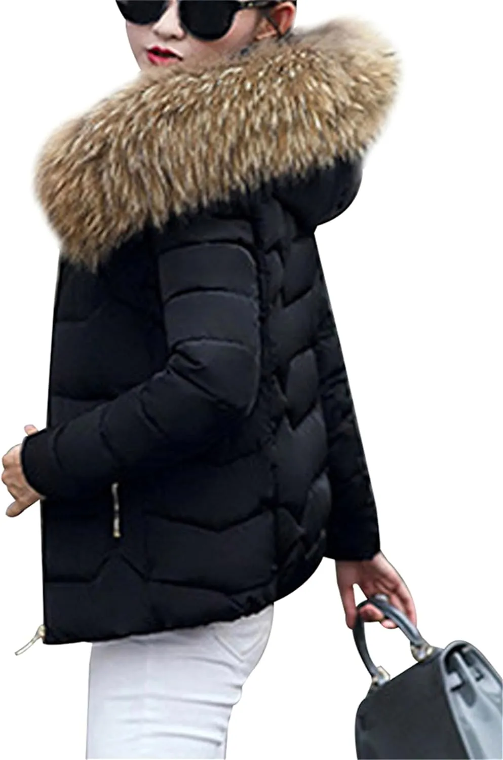 Women's Slim Fit Thermal Jacket Hooded Quilted Coat Winter Long Sleeve Full Zip Puffer Jacket