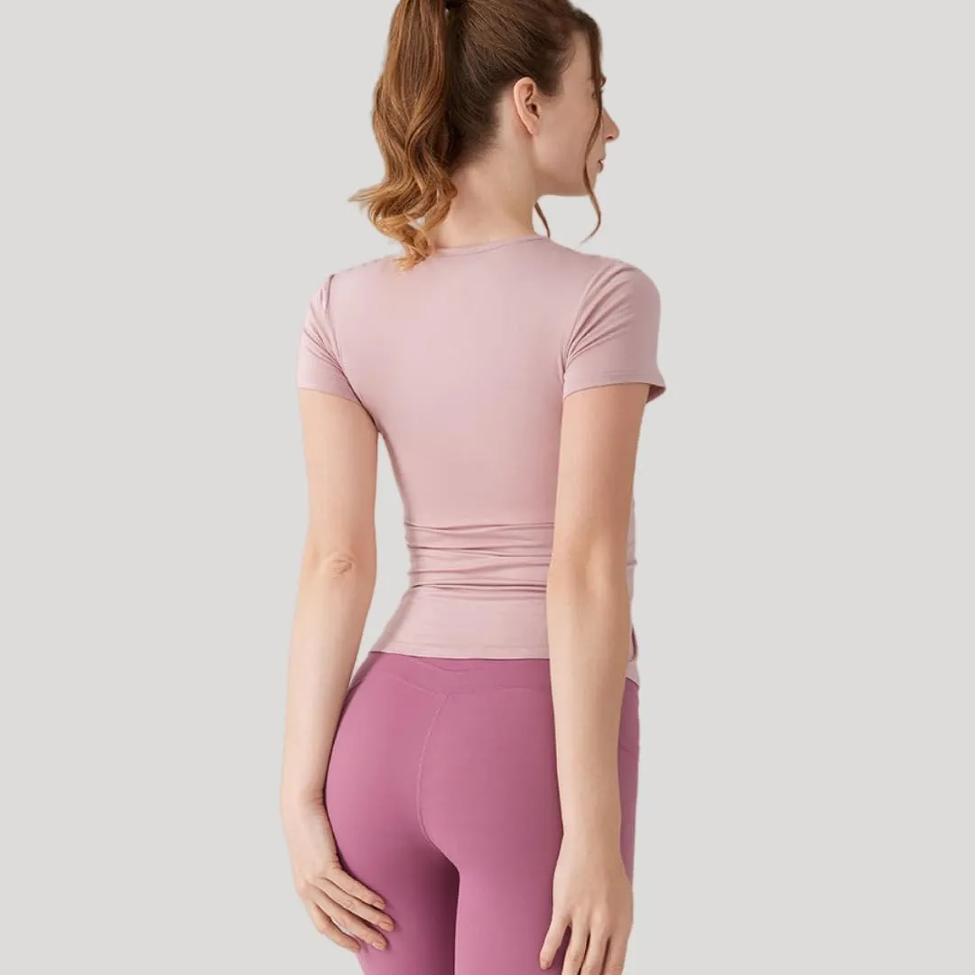 Women's Slim-Fit Yoga T-Shirt Quick-Dry Running Top,Breathable Gym Shirt with Drawstring Hem and Split Sides
