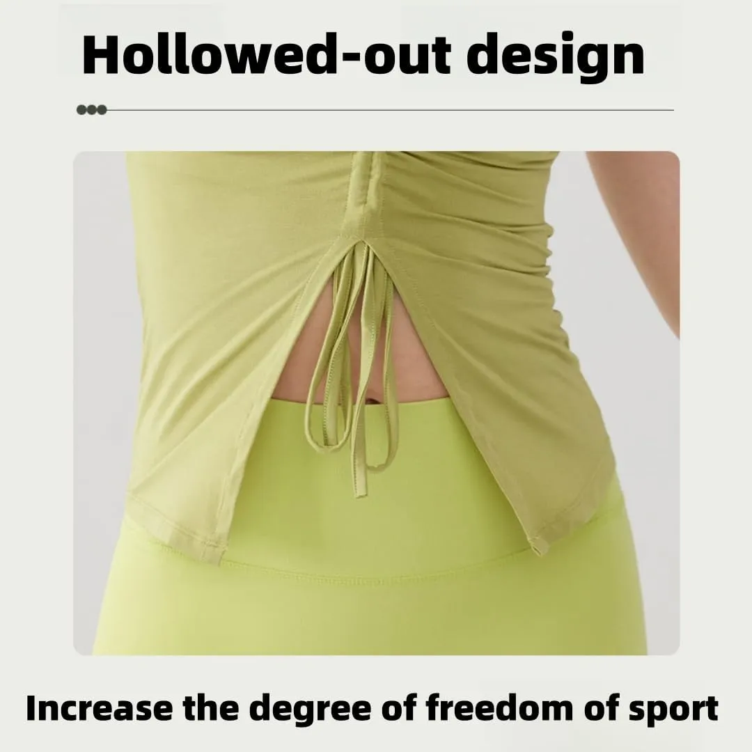 Women's Slim-Fit Yoga T-Shirt Quick-Dry Running Top,Breathable Gym Shirt with Drawstring Hem and Split Sides