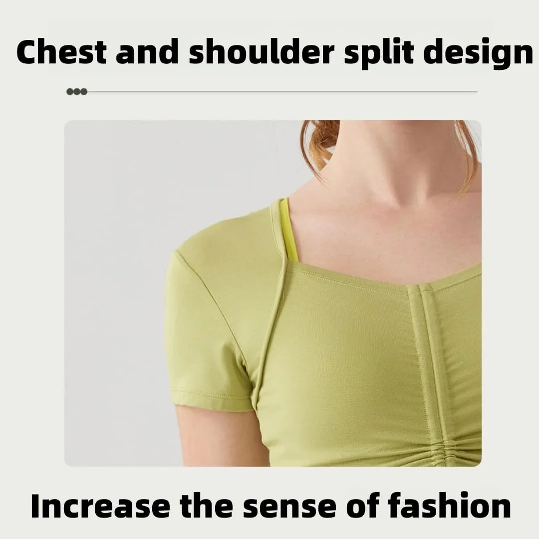 Women's Slim-Fit Yoga T-Shirt Quick-Dry Running Top,Breathable Gym Shirt with Drawstring Hem and Split Sides