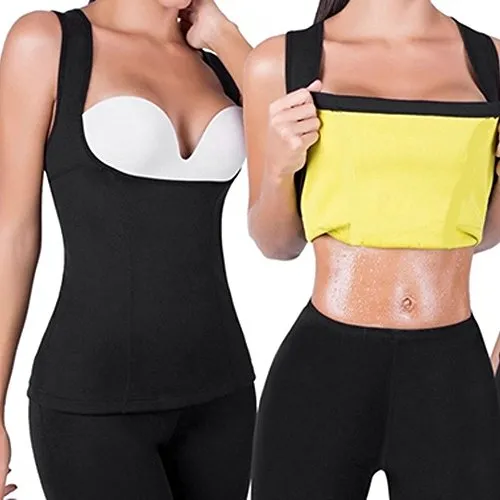 Womens Slimming Sweat Vest Hot Neoprene Body Shapers Tummy Fat Burner Sweat Tank Top for Weight Loss No Zip, Black, Medium
