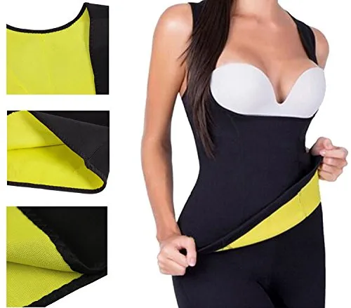 Womens Slimming Sweat Vest Hot Neoprene Body Shapers Tummy Fat Burner Sweat Tank Top for Weight Loss No Zip, Black, Medium