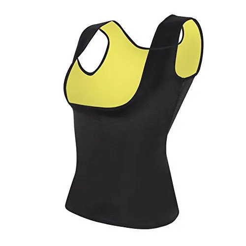 Womens Slimming Sweat Vest Hot Neoprene Body Shapers Tummy Fat Burner Sweat Tank Top for Weight Loss No Zip, Black, Medium