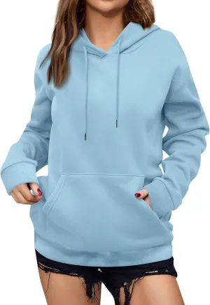 Women'S Solid Color Sweatshirt Long Sleeve Fleece Pullover Hooded Fashion Sweater With Pockets