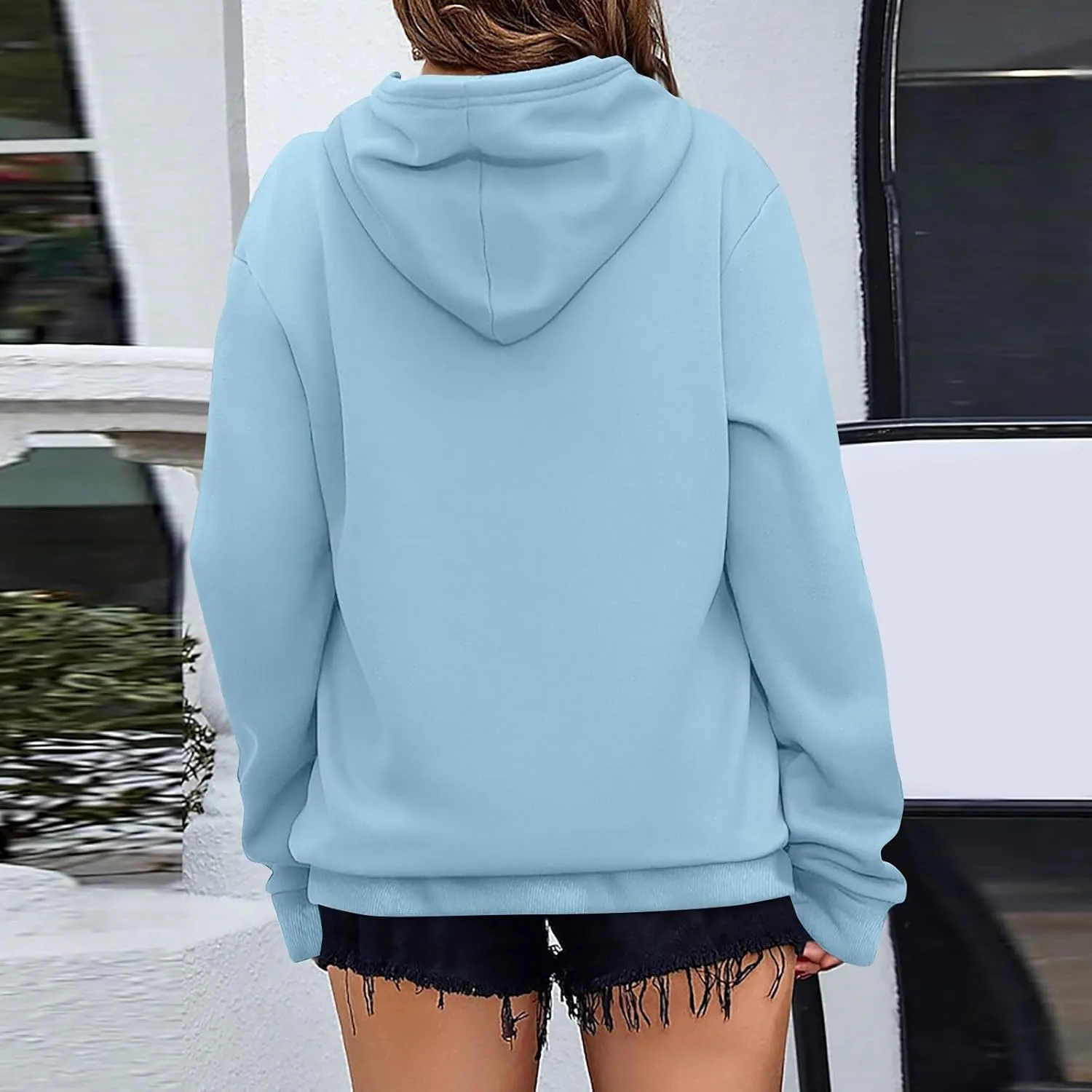 Women'S Solid Color Sweatshirt Long Sleeve Fleece Pullover Hooded Fashion Sweater With Pockets