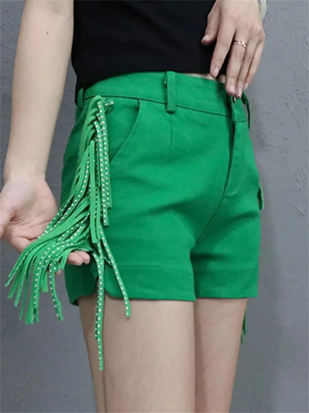 Women's Spring Summer Tassel Shorts Sexy High-Waisted Dance Boots Hot Pants Wide Leg Shorts