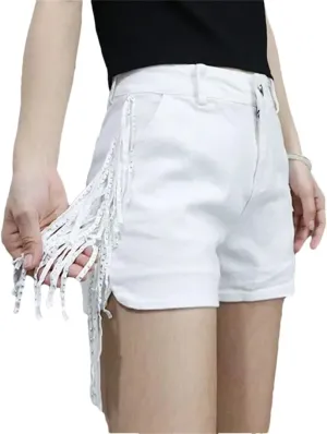 Women's Spring Summer Tassel Shorts Sexy High-Waisted Dance Boots Hot Pants Wide Leg Shorts