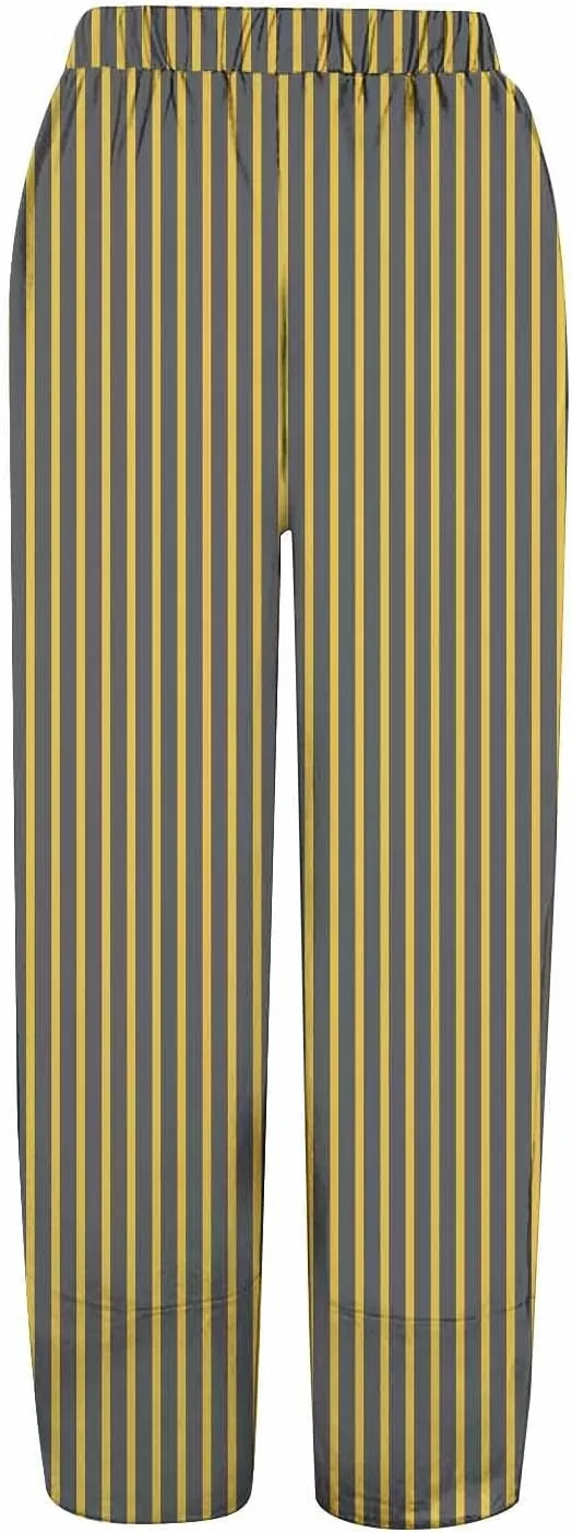 Women's Striped Printed Elastic High Waist Cropped Pants Wide Leg Casual Summer Beach Trousers for Women with Pocket