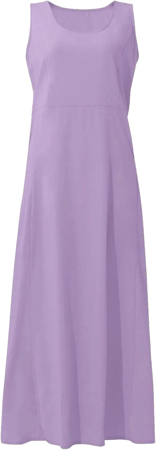 Women's Summer 2022 Casual Fashion Solid Cotton and Short Sleeve Medium Long Dress