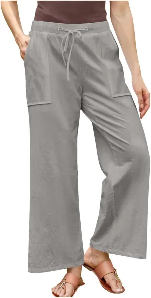 Women's Summer Loose Cotton Linen Palazzo Pants Drawstring Waist Wide Leg Pants with Pockets Long Lounge Trousers