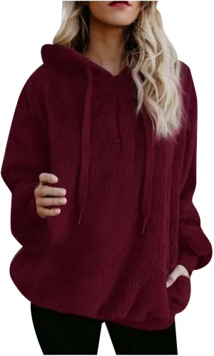 Womens Sweateshirt Oversized Pullover Hoodie Fuzzy Fleece Sweatshirt Fluffy Coat Winter Warm Coat Outwear with Pocket