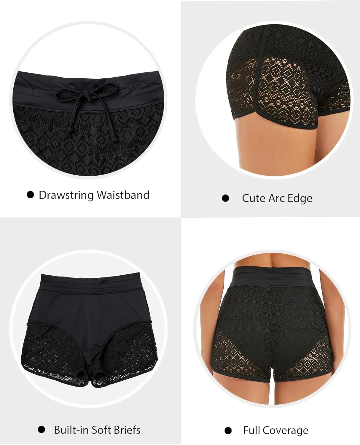 Women's Swim Shorts High Waisted Bathing Suit Lace Bottoms Swimsuit Bottoms Swimwear Bikini Board Shorts