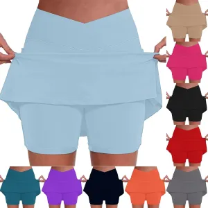 Womens Tennis Skirt with Pockets Shorts Crossover High Waisted Athletic Skorts Running Workout Golf Skirts 2 in 1